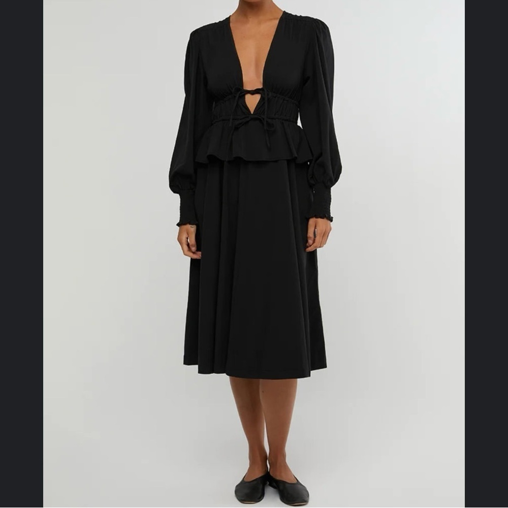 WeWoreWhat Plunging V Neck Long Sleeve Peasant Midi Dress Black Size M - Picture 9 of 10